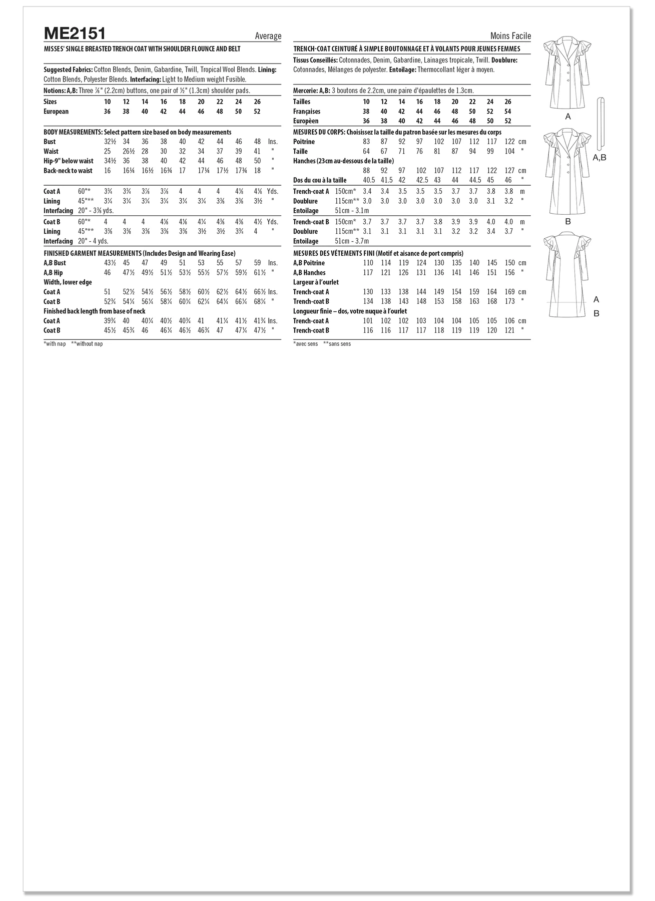 Know Me Sewing Pattern Misses' Single Breasted Trench Coat with Shoulder Flounce and Belt by Keechii B Style 8 Know Me Sewing Pattern Misses' Single Breasted Trench Coat with Shoulder Flounce and Belt by Keechii B Style