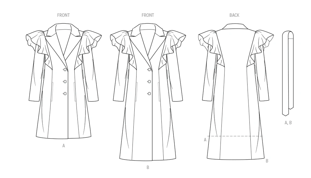 Know Me Sewing Pattern Misses' Single Breasted Trench Coat with Shoulder Flounce and Belt by Keechii B Style 9 Know Me Sewing Pattern Misses' Single Breasted Trench Coat with Shoulder Flounce and Belt by Keechii B Style