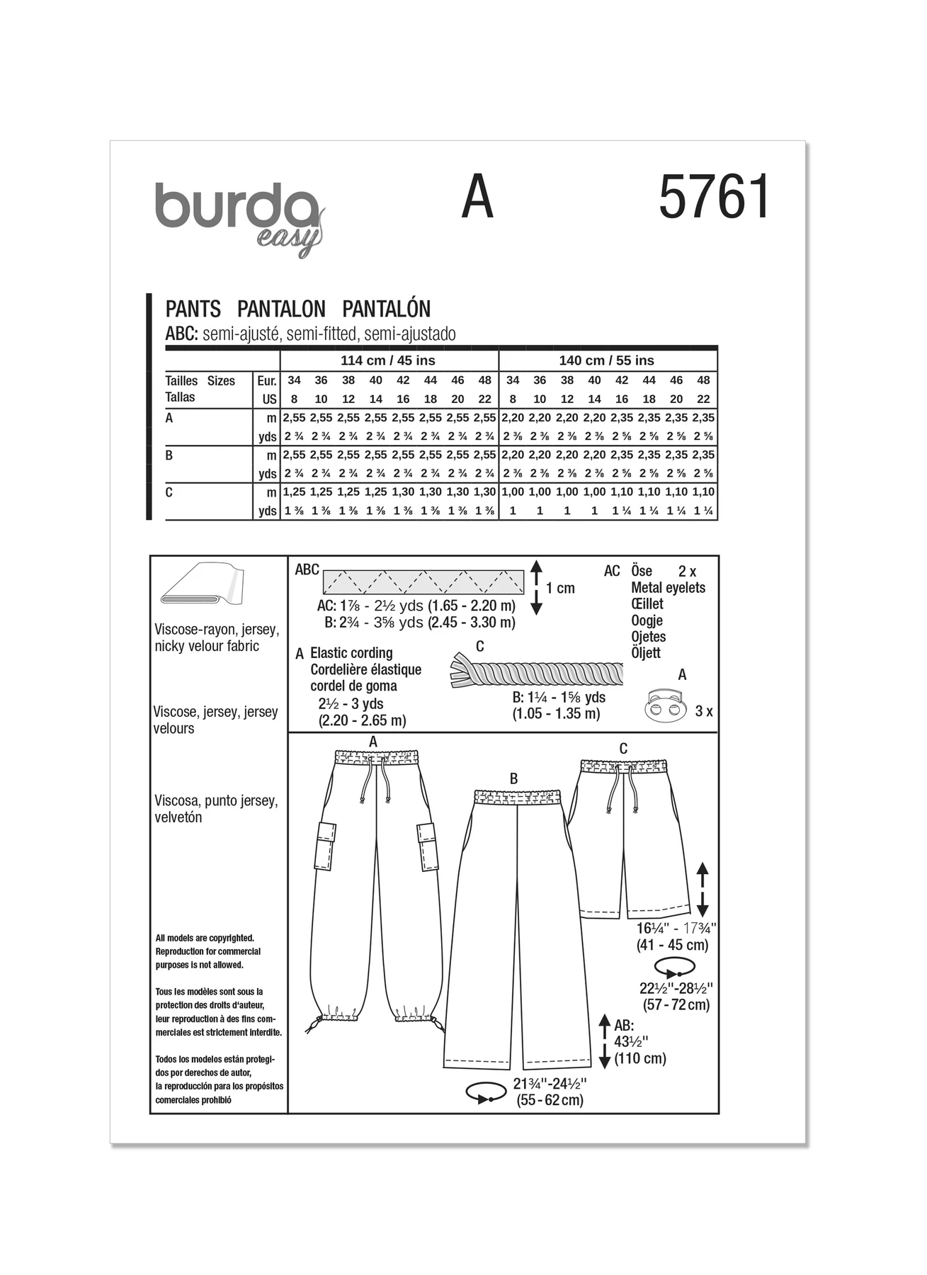 Burda Style Sewing Pattern 5761 Misses' Cargo Trouser Pants 12 Burda Style Sewing Pattern 5761 Misses' Cargo Trouser Pants