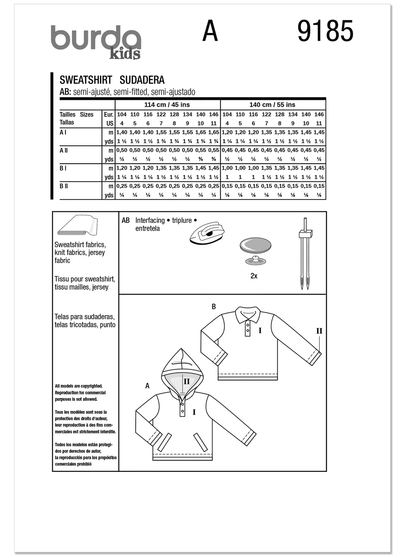 Burda Style Pattern 9185 Children's Sweatshirt 8 Burda Style Pattern 9185 Children's Sweatshirt