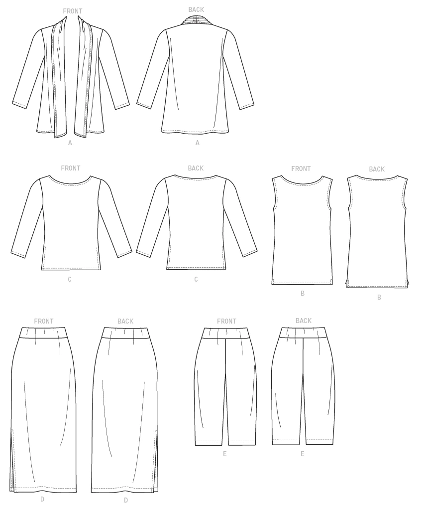 McCall's Sewing Pattern Misses' & Women's Knit Shawl Collar Jacket, Tops With Slits, Banded Skirt & Pants (PDF) 5 McCall's Sewing Pattern Misses' & Women's Knit Shawl Collar Jacket, Tops With Slits, Banded Skirt & Pants (PDF)