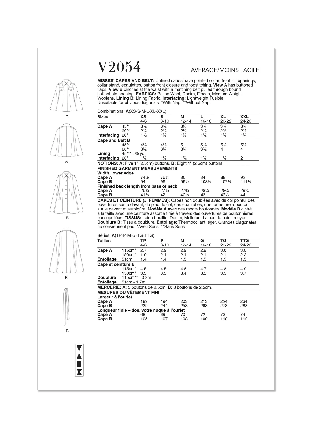 Vogue Patterns Misses' Capes and Belt 8 Vogue Patterns Misses' Capes and Belt