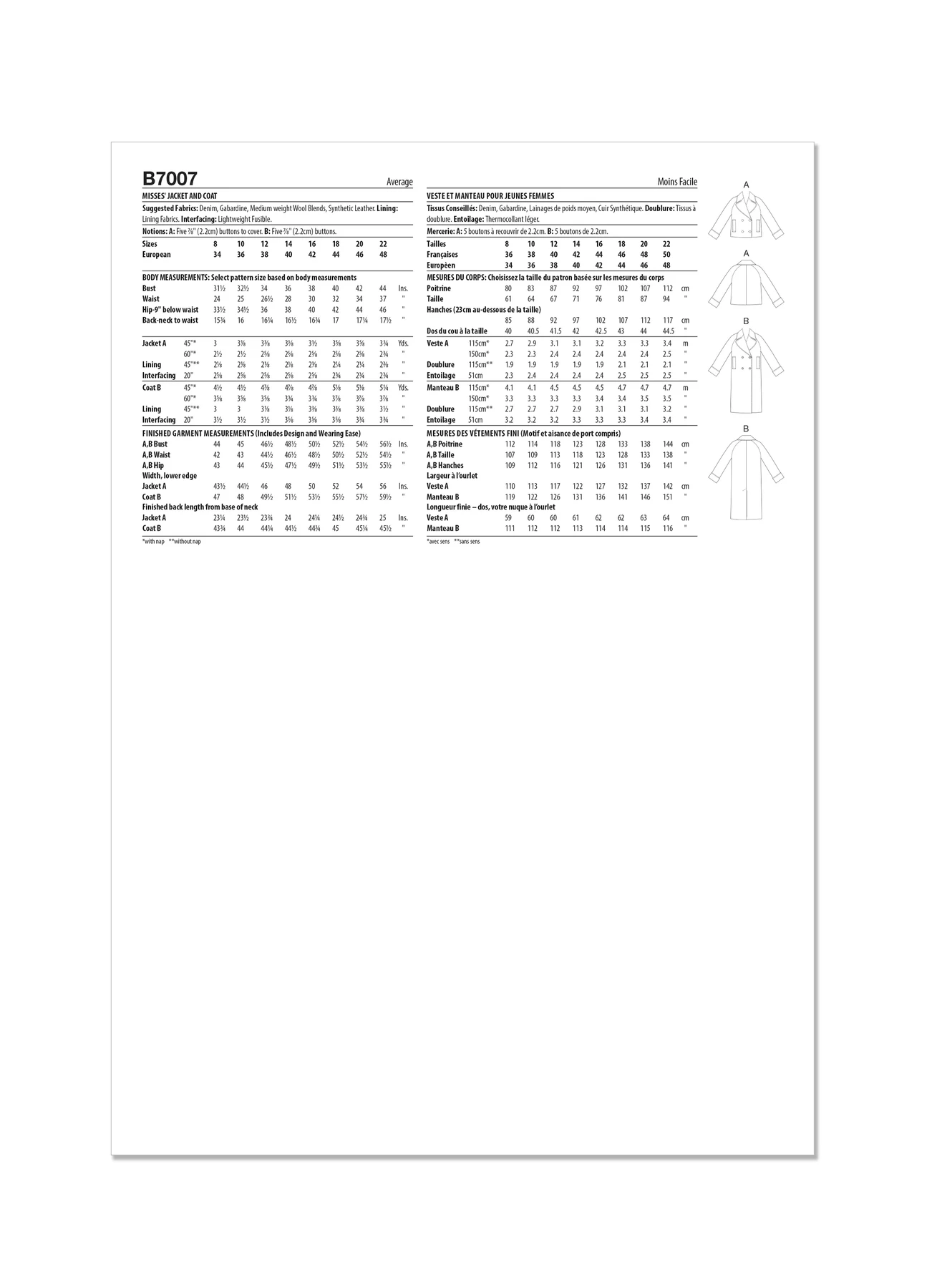 Butterick Sewing Pattern Misses' Jacket and Coat (PDF) 6 Butterick Sewing Pattern Misses' Jacket and Coat (PDF)