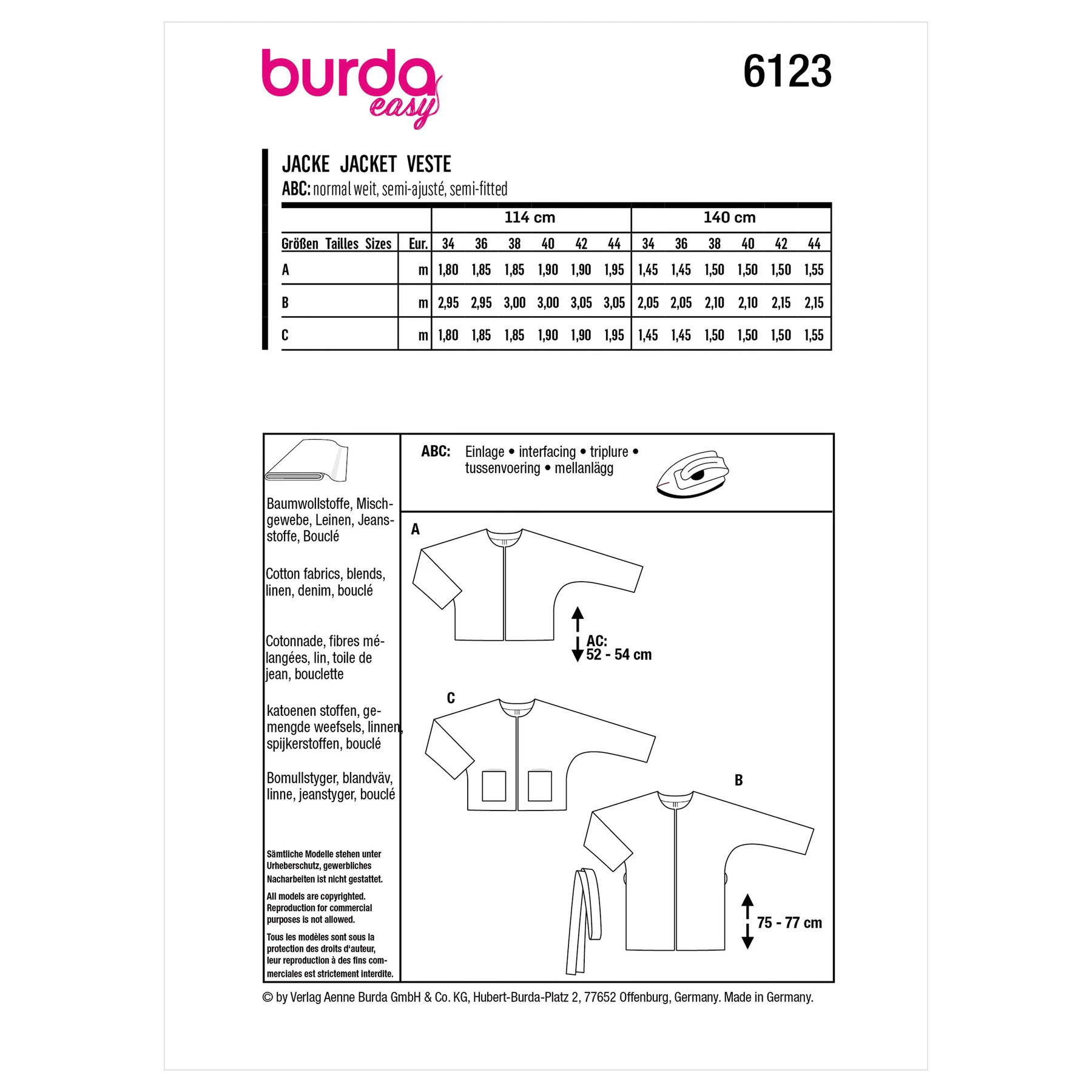 Burda Style Sewing Pattern Misses' Jackets 8 Burda Style Sewing Pattern Misses' Jackets