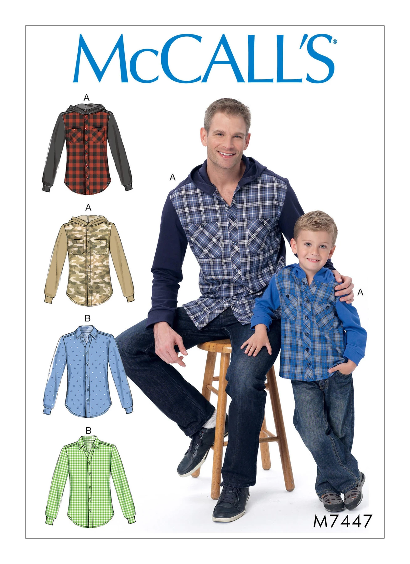 McCall's Sewing Pattern Men's/Boys' Button-Down Shirts with Hood or Collar (PDF) 1 McCall's Sewing Pattern Men's/Boys' Button-Down Shirts with Hood or Collar (PDF)