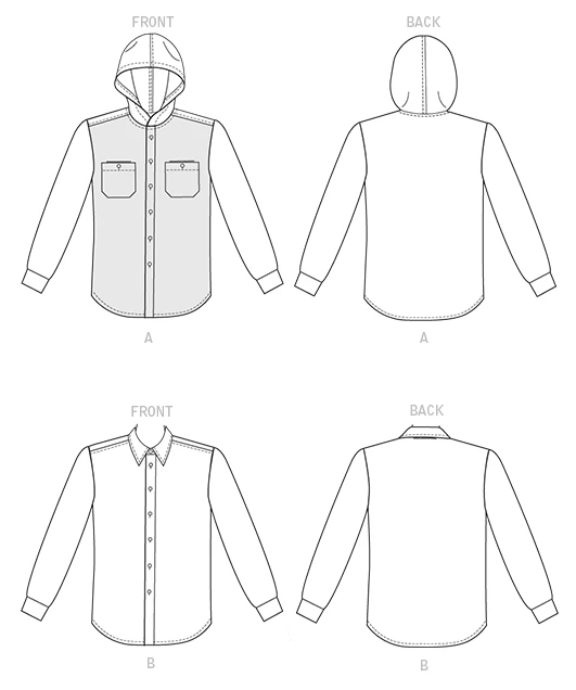 McCall's Sewing Pattern Men's/Boys' Button-Down Shirts with Hood or Collar (PDF) 12 McCall's Sewing Pattern Men's/Boys' Button-Down Shirts with Hood or Collar (PDF)