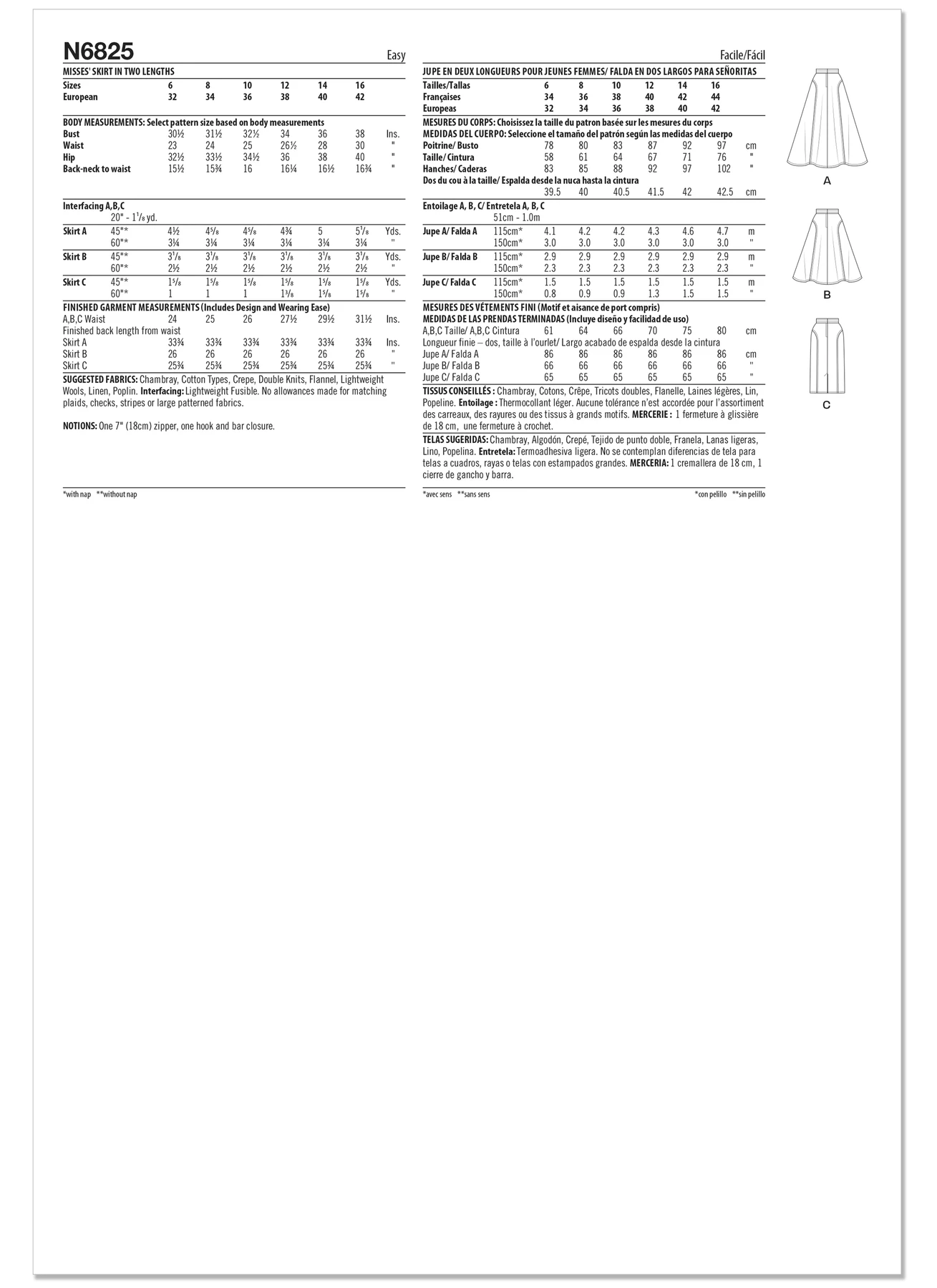 New Look Sewing Pattern Misses' Skirts in Two Lengths 8 New Look Sewing Pattern Misses' Skirts in Two Lengths