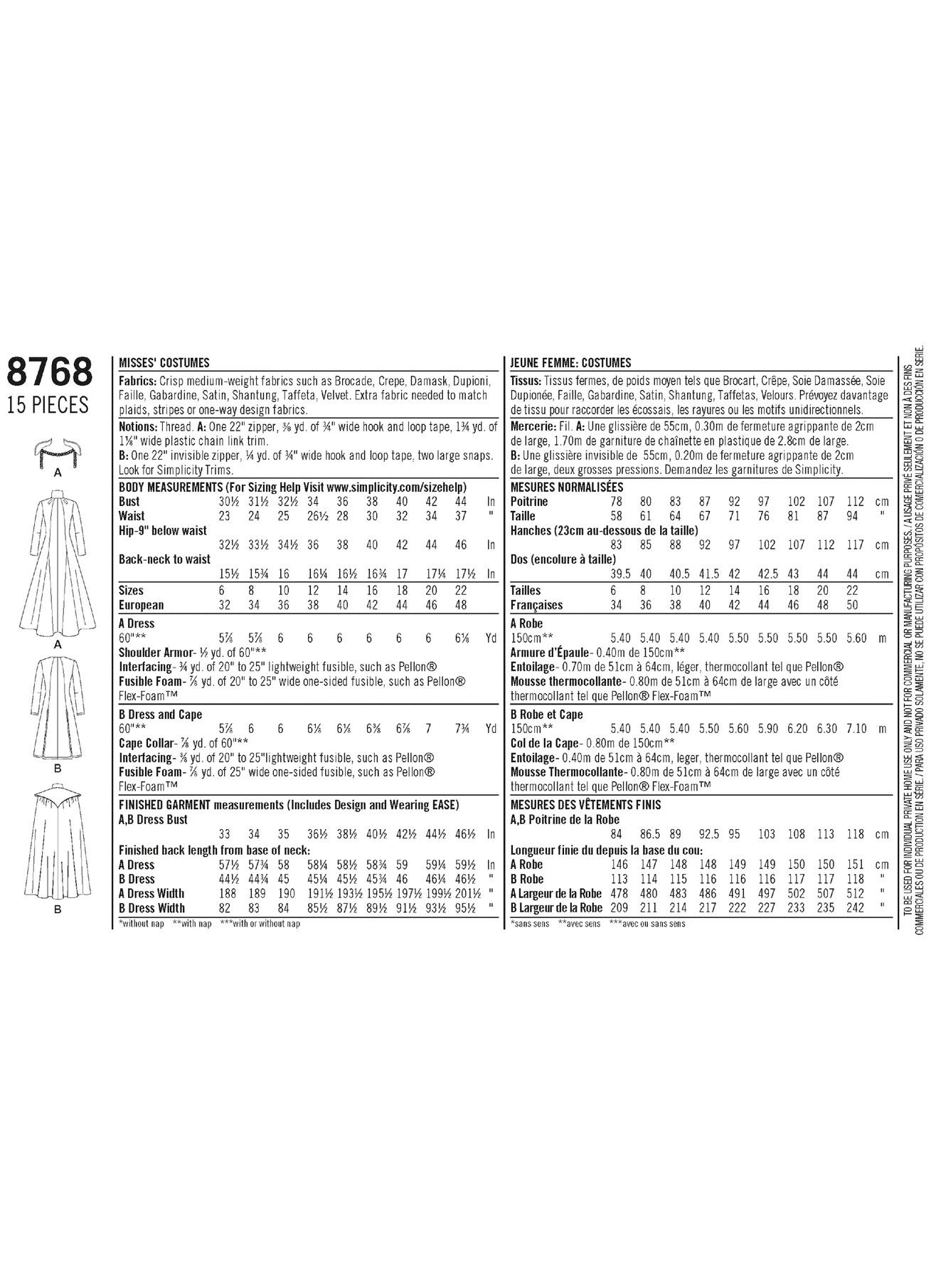 Simplicity Sewing Pattern Misses' Fantasy Costumes 8 Simplicity Sewing Pattern Misses' Fantasy Costumes