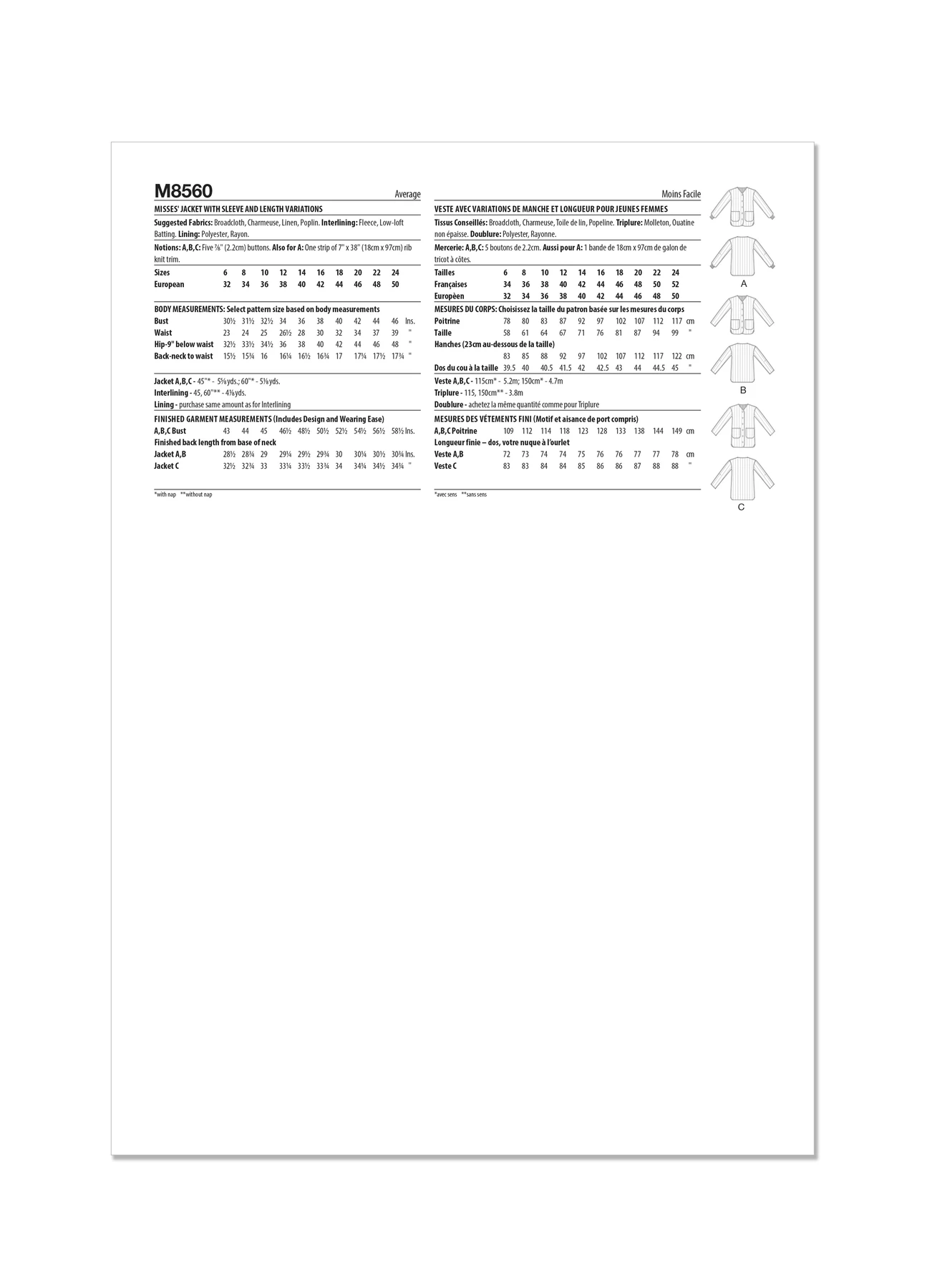 McCall's Sewing Pattern Misses' Jacket with Sleeve and Length Variations (PDF) 7 McCall's Sewing Pattern Misses' Jacket with Sleeve and Length Variations (PDF)