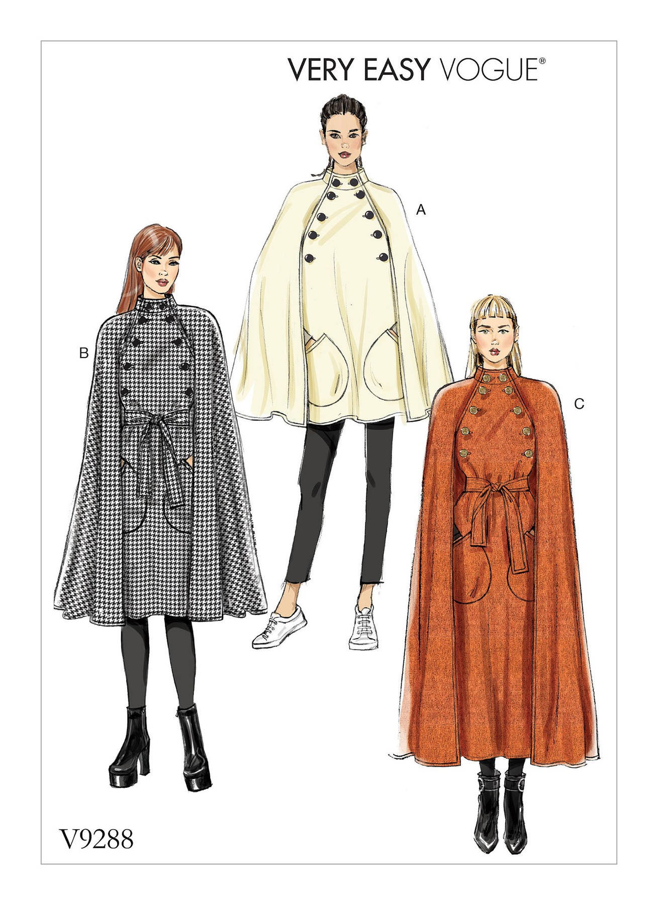 Vogue Patterns Misses' Cape with High Collar, Pockets, and Belt 1 Vogue Patterns Misses' Cape with High Collar, Pockets, and Belt