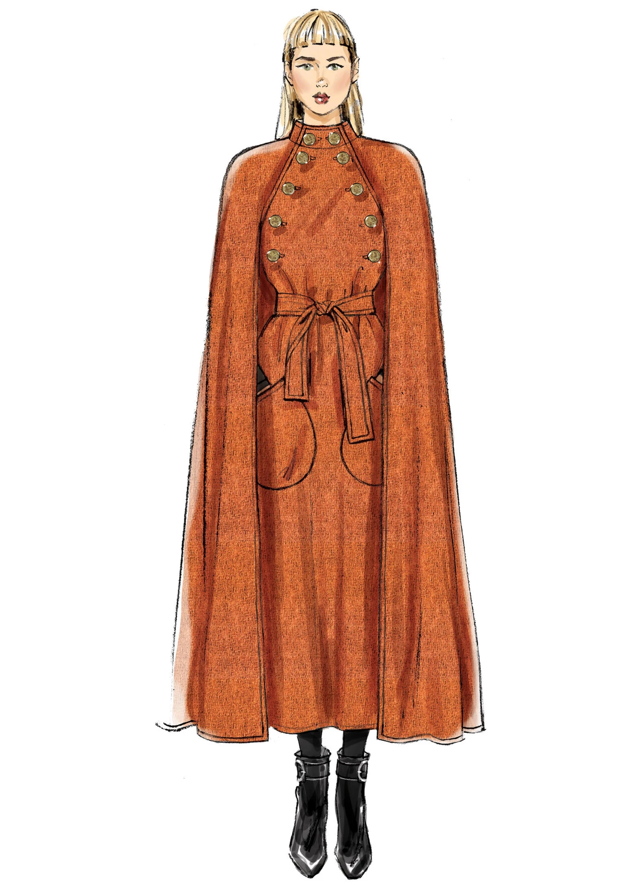 Vogue Patterns Misses' Cape with High Collar, Pockets, and Belt 3 Vogue Patterns Misses' Cape with High Collar, Pockets, and Belt
