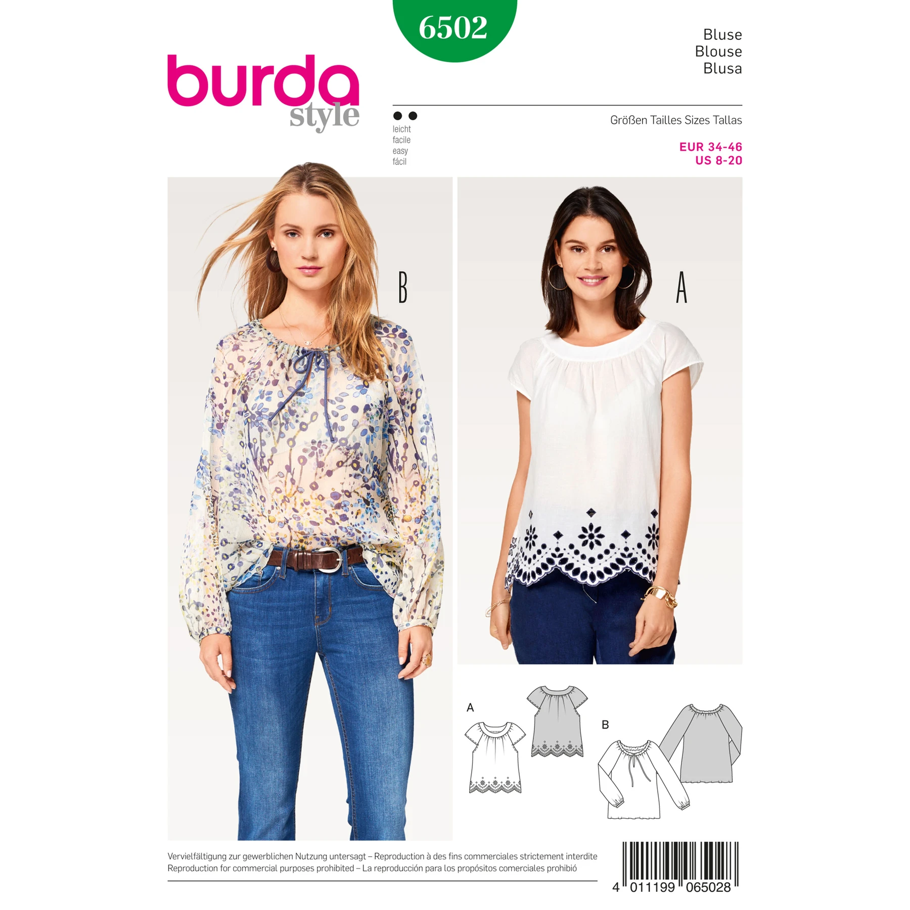 Burda Style Sewing Pattern Misses' Peasant Blouses