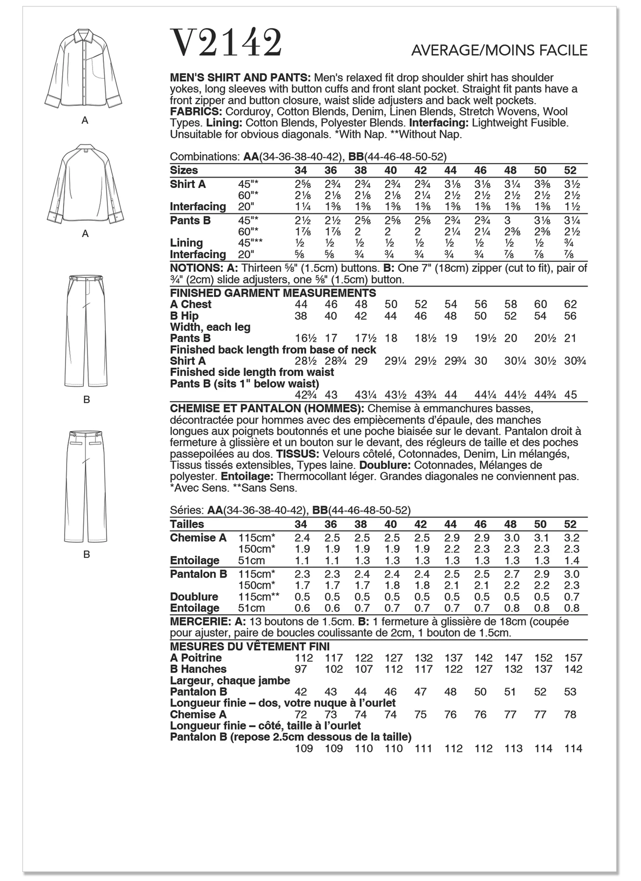 Vogue Patterns Men's Shirt and Pants (PDF) 8 Vogue Patterns Men's Shirt and Pants (PDF)