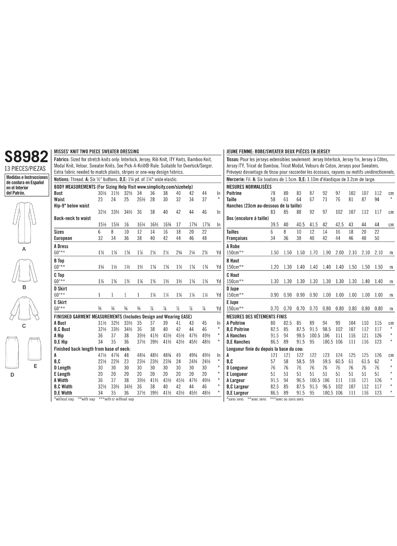 Simplicity Sewing Pattern Misses' Knit Two Piece Sweater Dress, Tops, Skirts 9 Simplicity Sewing Pattern Misses' Knit Two Piece Sweater Dress, Tops, Skirts