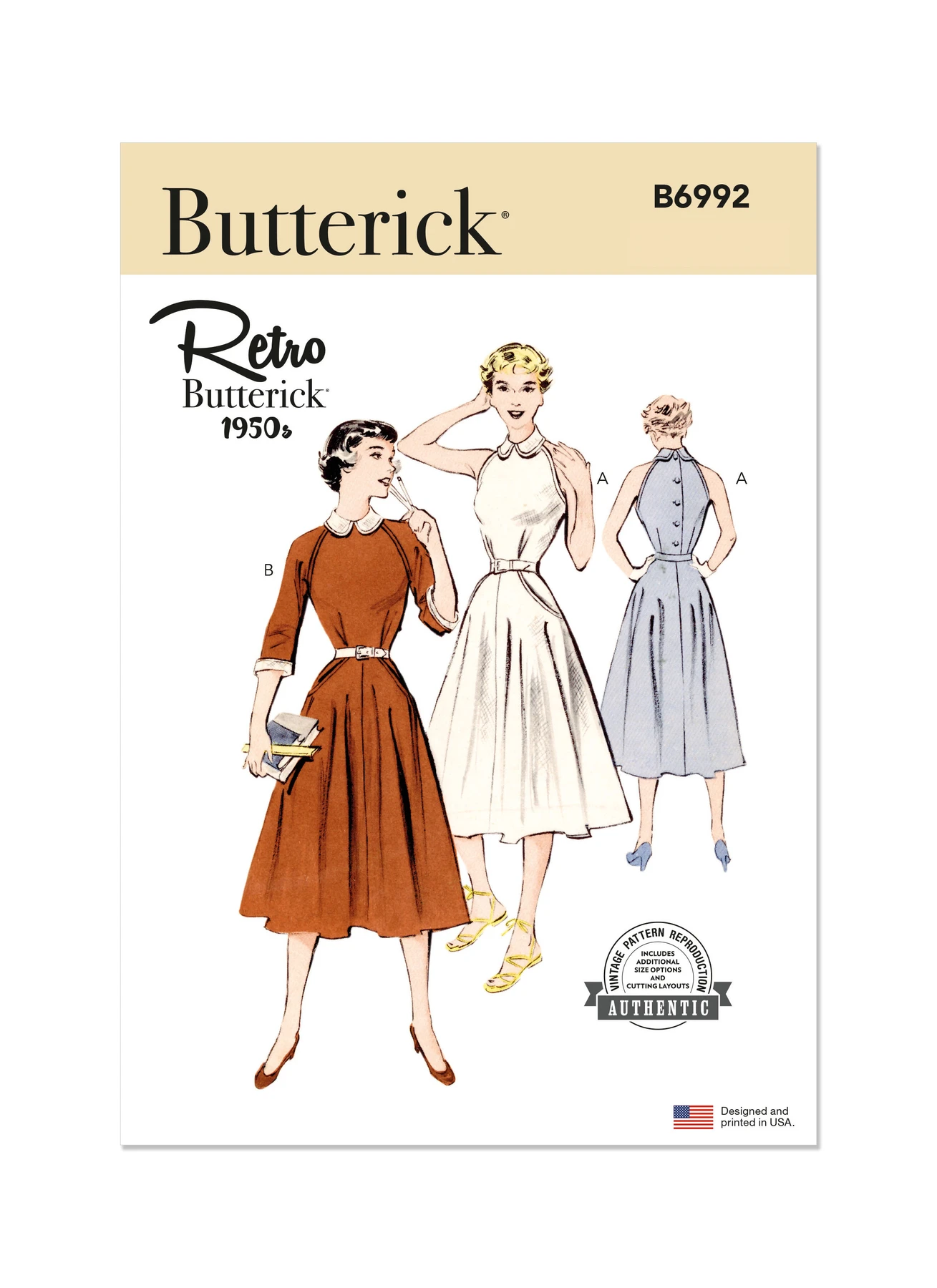 Butterick Sewing Pattern 1950s Misses' Dress with Sleeve Variations 1 Butterick Sewing Pattern 1950s Misses' Dress with Sleeve Variations