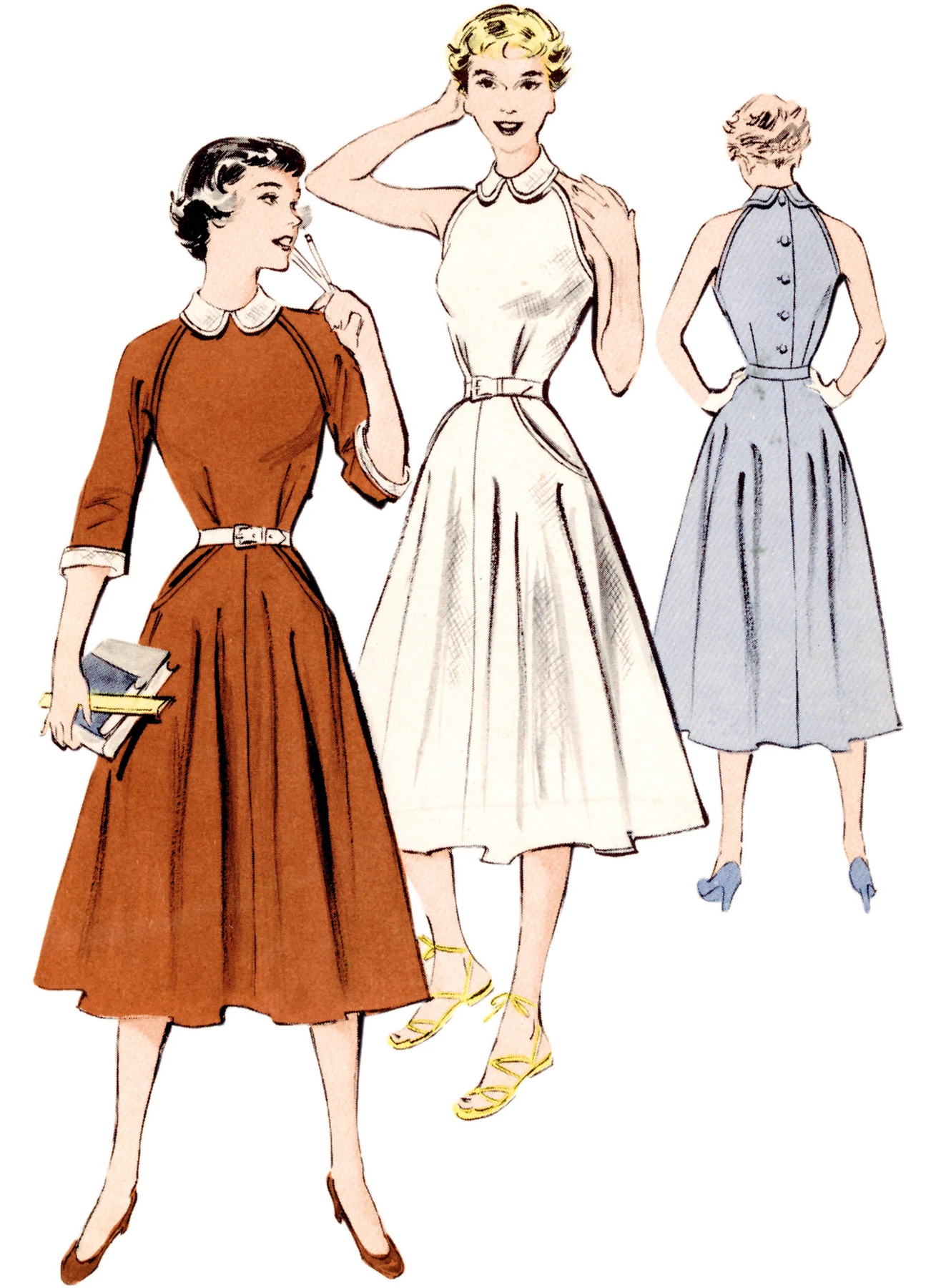 Butterick Sewing Pattern 1950s Misses' Dress with Sleeve Variations 2 Butterick Sewing Pattern 1950s Misses' Dress with Sleeve Variations