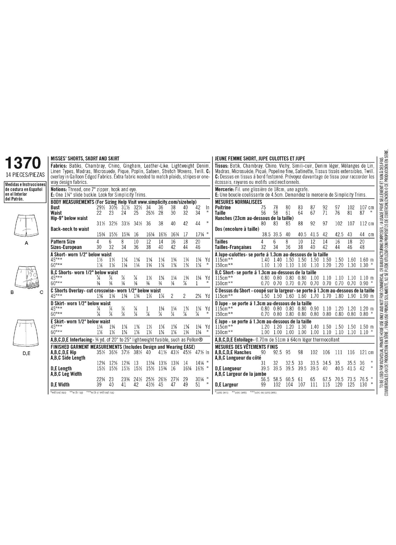 Simplicity Sewing Pattern Misses' Shorts, Skort and Skirt 4 Simplicity Sewing Pattern Misses' Shorts, Skort and Skirt