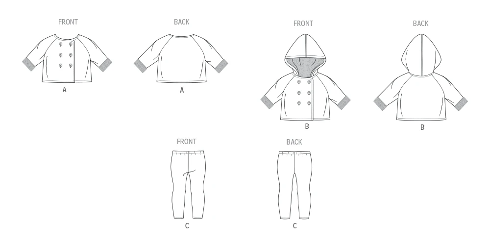 Butterick Sewing Pattern Babies Knit Coat with and without Hood and Leggings 6 Butterick Sewing Pattern Babies Knit Coat with and without Hood and Leggings