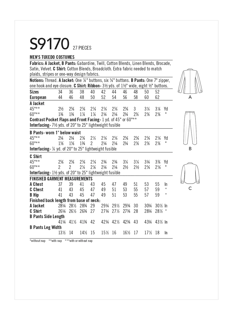 Simplicity Sewing Pattern Men's Tuxedo Costumes (PDF) 4 Simplicity Sewing Pattern Men's Tuxedo Costumes (PDF)