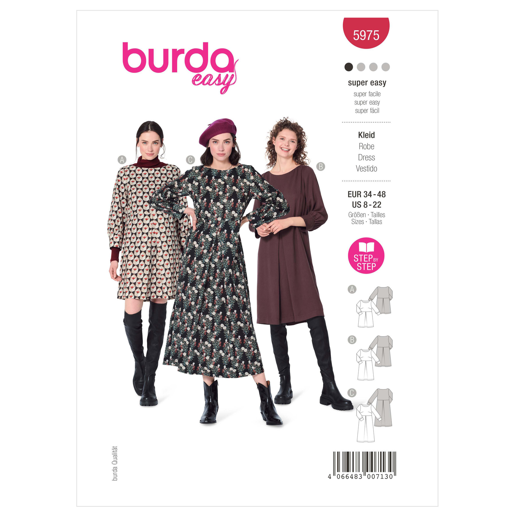 Burda Style Sewing Pattern 5975 Misses' Dress with Scoop Neckline and Sleeve Bands 1 Burda Style Sewing Pattern 5975 Misses' Dress with Scoop Neckline and Sleeve Bands