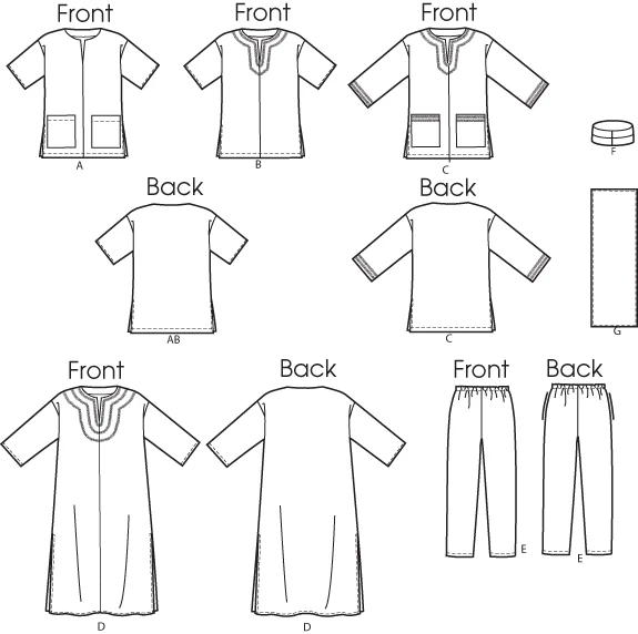 Butterick Sewing Pattern Misses'/Men's Tunic, Caftan, Pants, Hat and Head Wrap (PDF) 3 Butterick Sewing Pattern Misses'/Men's Tunic, Caftan, Pants, Hat and Head Wrap (PDF)