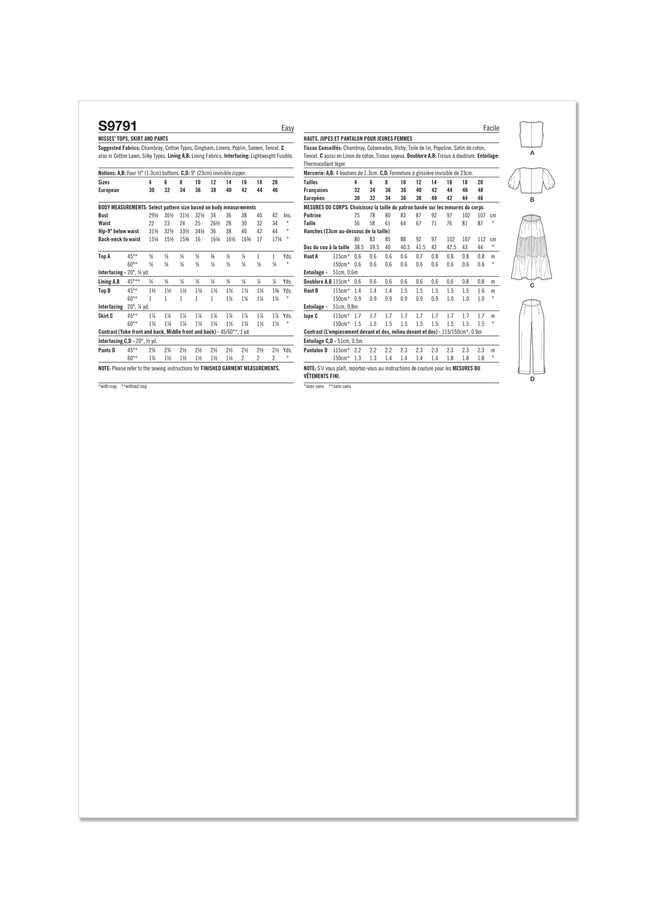 Simplicity Sewing Pattern Misses' Tops, Skirt and Pants 8 Simplicity Sewing Pattern Misses' Tops, Skirt and Pants