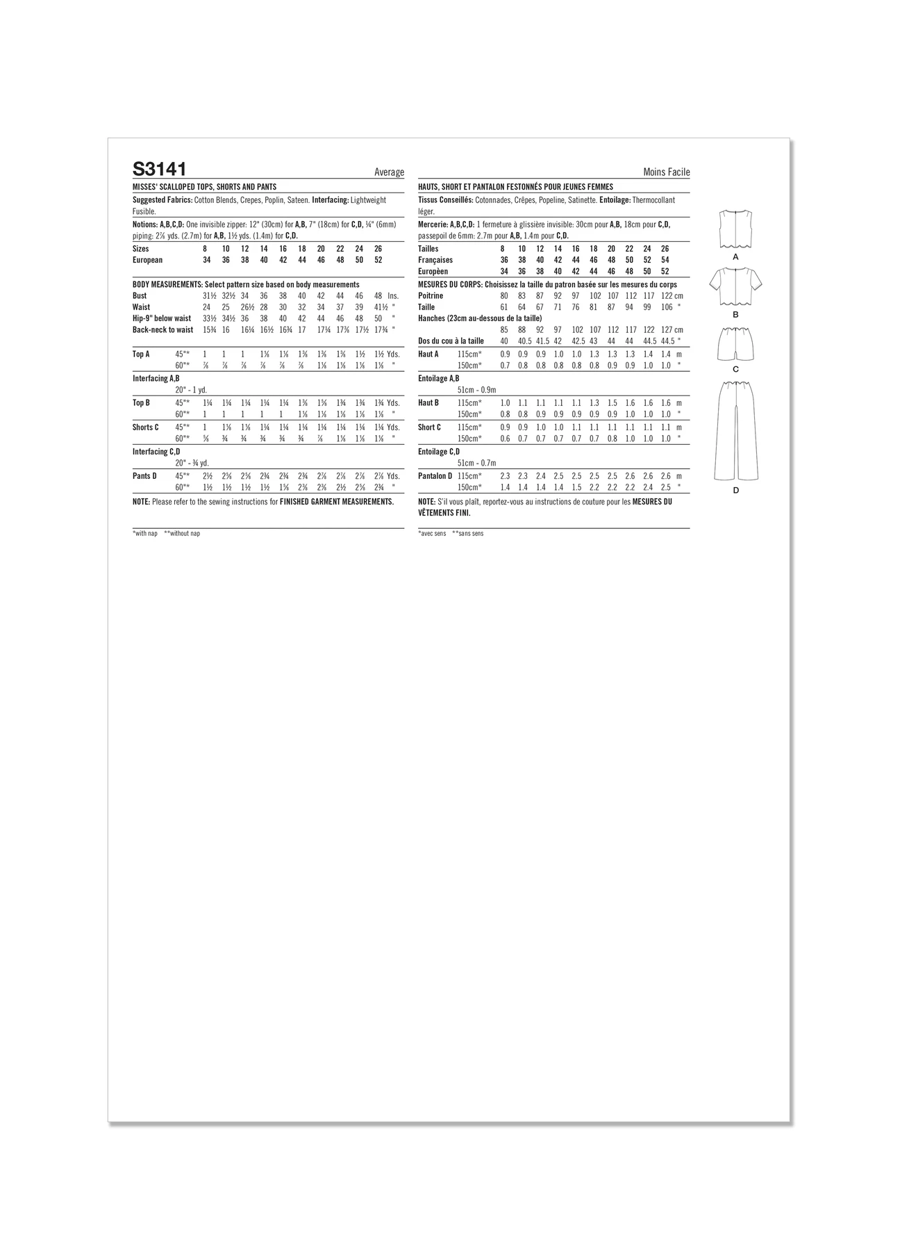 Simplicity Sewing Pattern Misses' Scalloped Tops, Shorts and Pants (PDF) 10 Simplicity Sewing Pattern Misses' Scalloped Tops, Shorts and Pants (PDF)