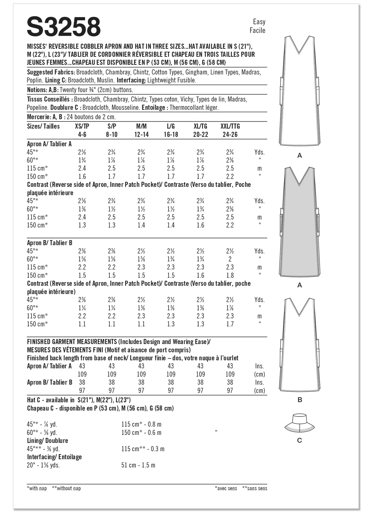 Simplicity Sewing Pattern Misses' Reversible Cobbler Apron and Hat in Three Sizes S, M and L 8 Simplicity Sewing Pattern Misses' Reversible Cobbler Apron and Hat in Three Sizes S, M and L