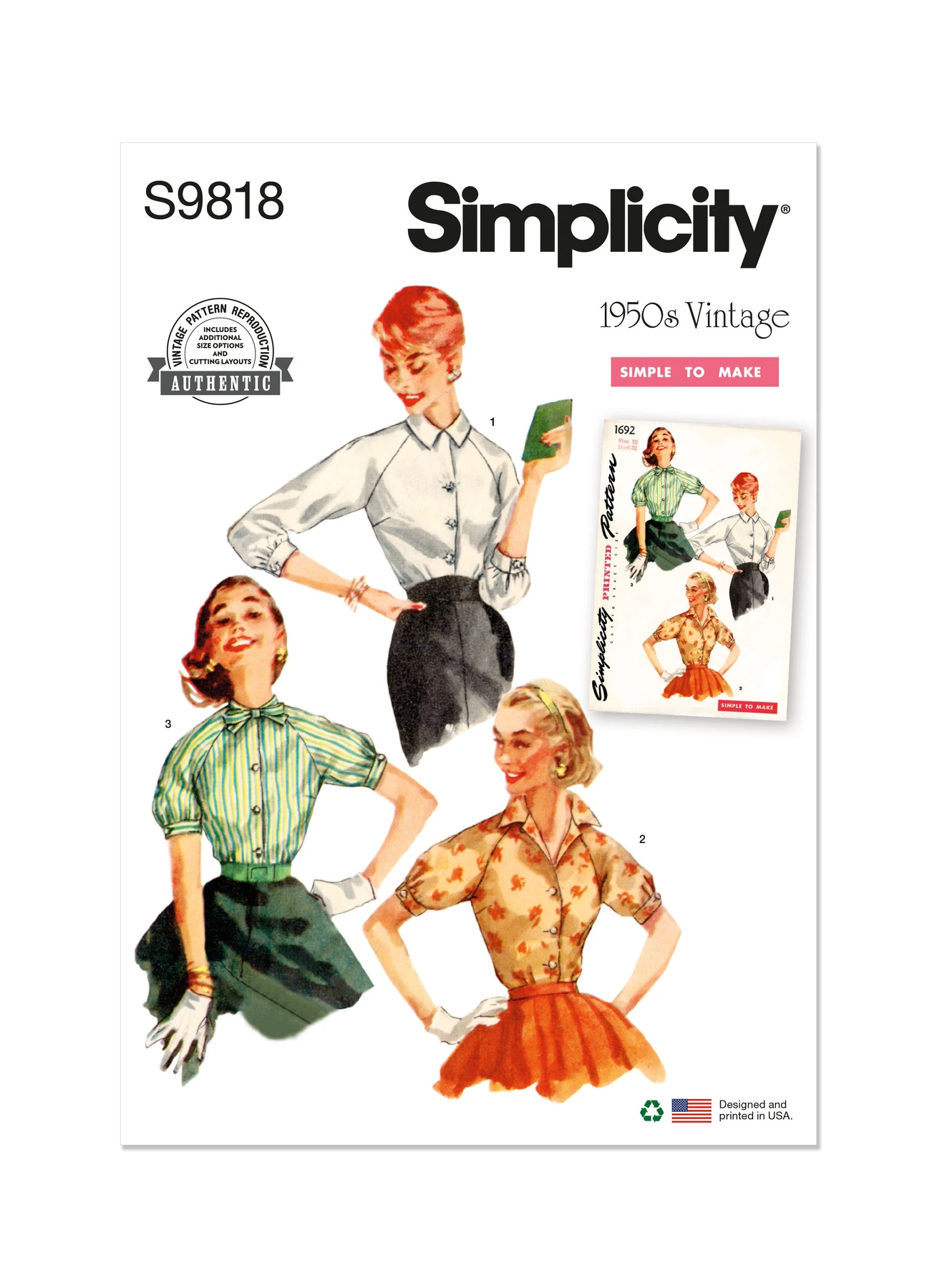 Simplicity Sewing Pattern 1950s Misses' Blouses (PDF) 1 Simplicity Sewing Pattern 1950s Misses' Blouses (PDF)