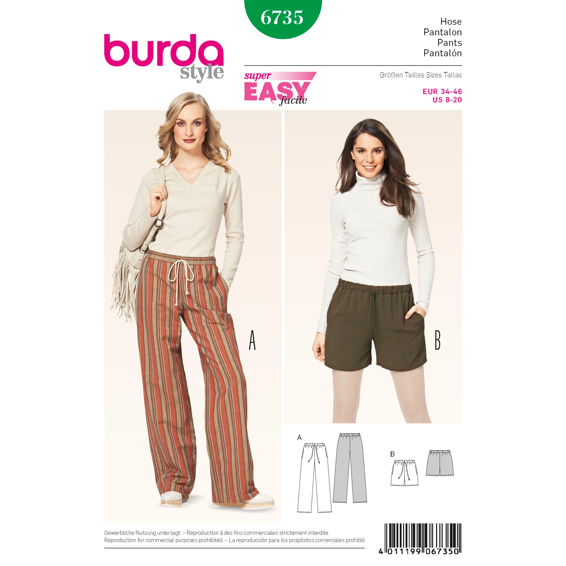 Burda Style Sewing Pattern Misses' Pants