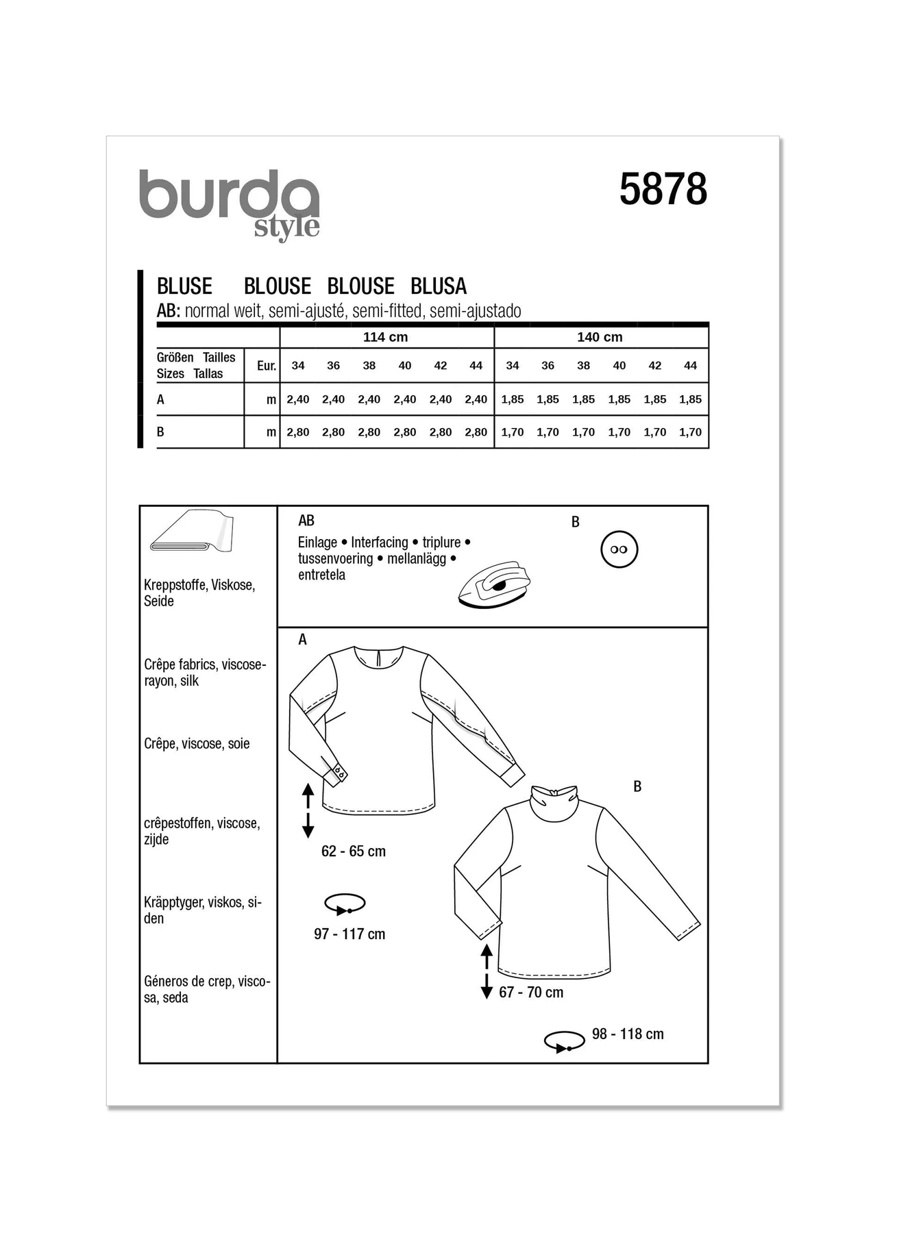 Burda Style Sewing Pattern 5878 Misses' Blouse (PDF) 10 Burda Style Sewing Pattern 5878 Misses' Blouse (PDF)