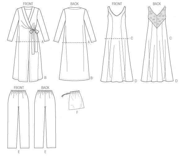 Butterick Sewing Pattern Misses' Side-Tie Robe, Top, Gown, Pants and Drawstring Bag (PDF) 16 Butterick Sewing Pattern Misses' Side-Tie Robe, Top, Gown, Pants and Drawstring Bag (PDF)