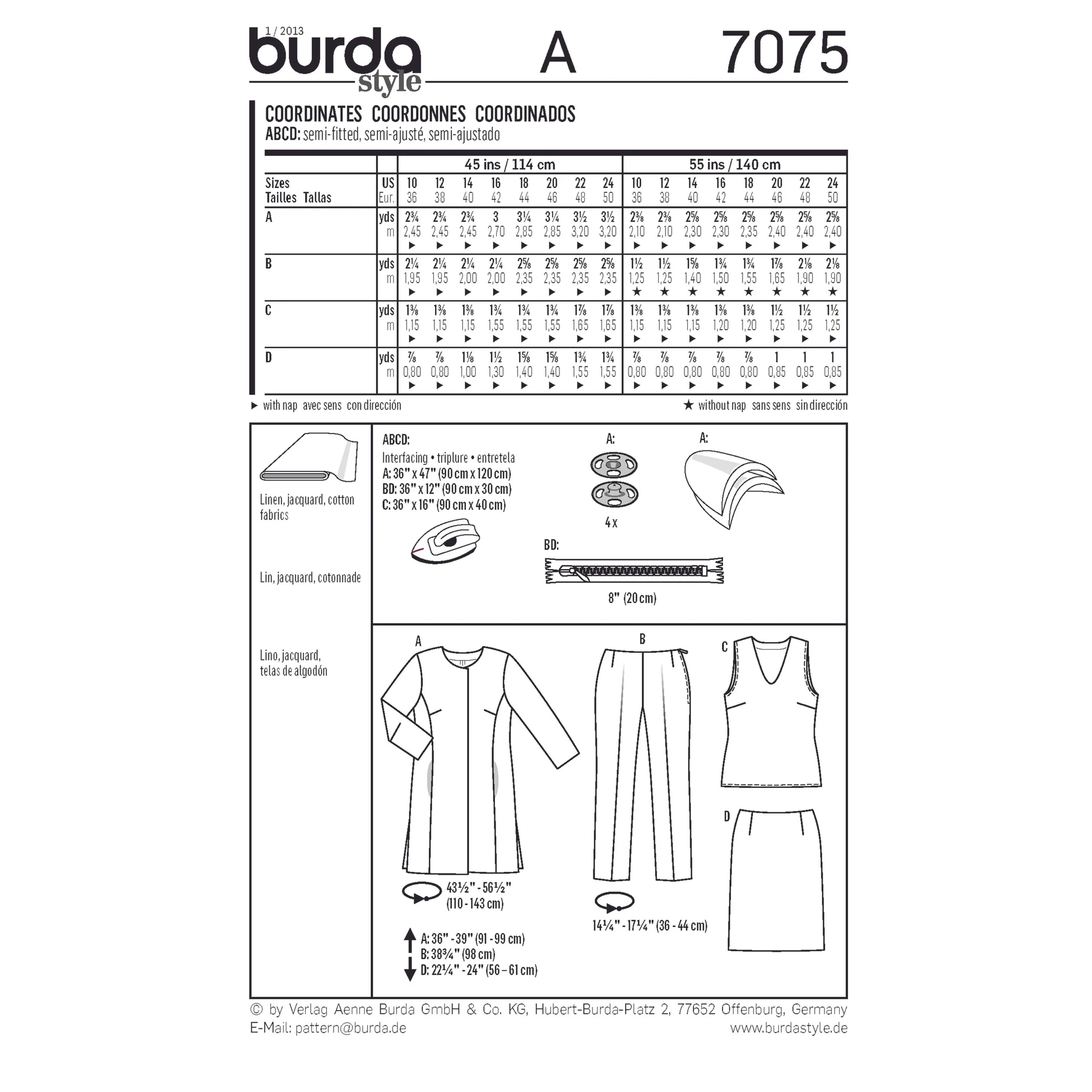 Burda Style Sewing Pattern Coordinates