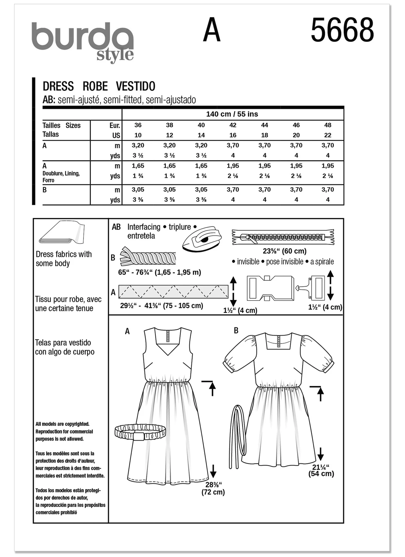 Burda Style Pattern 5668 Misses' Dresses 10 Burda Style Pattern 5668 Misses' Dresses