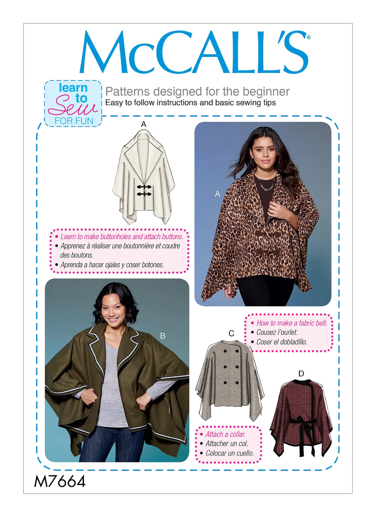 McCall's Sewing Pattern Misses' Capes and Belt with Closure Options (PDF) 1 McCall's Sewing Pattern Misses' Capes and Belt with Closure Options (PDF)