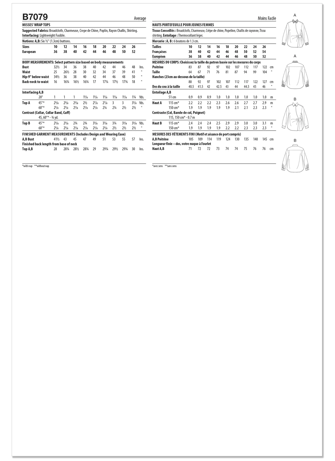 Butterick Sewing Pattern Misses' Wrap Tops 6 Butterick Sewing Pattern Misses' Wrap Tops