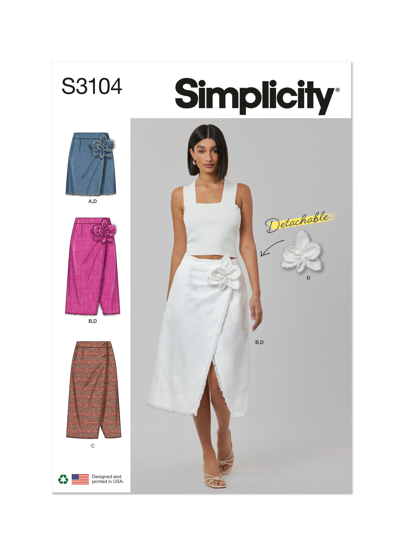 Simplicity Sewing Pattern Misses' Wrap Skirts with Detachable 3D Flower 1 Simplicity Sewing Pattern Misses' Wrap Skirts with Detachable 3D Flower