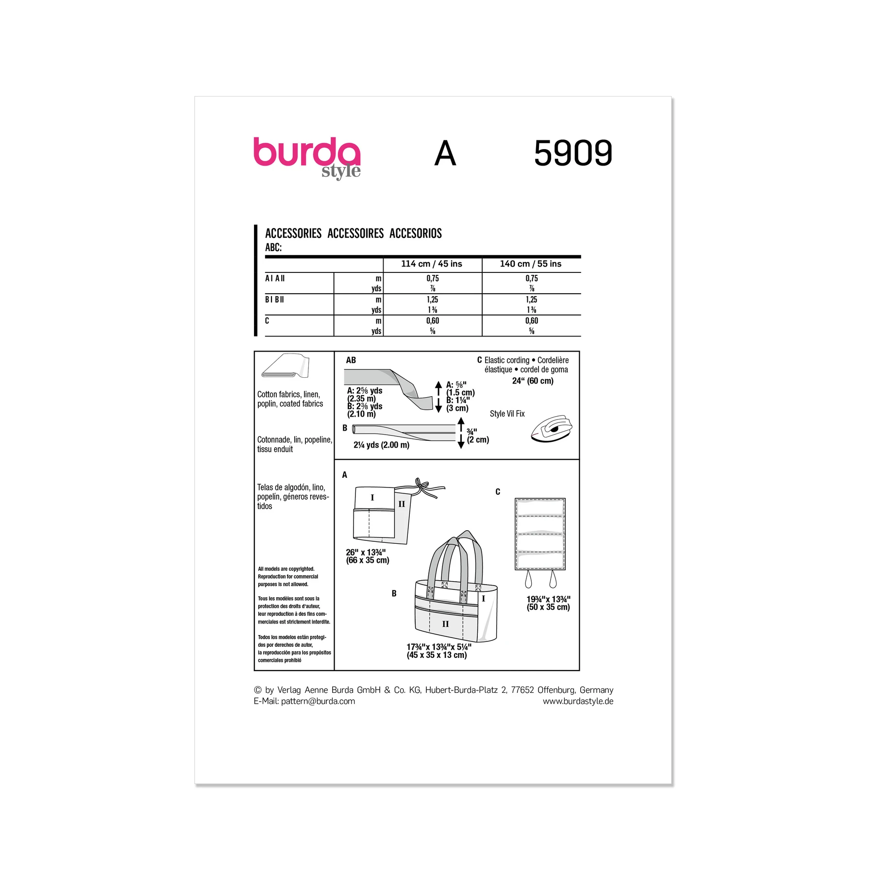 Burda Style Sewing Pattern 5909 Accessories 10 Burda Style Sewing Pattern 5909 Accessories
