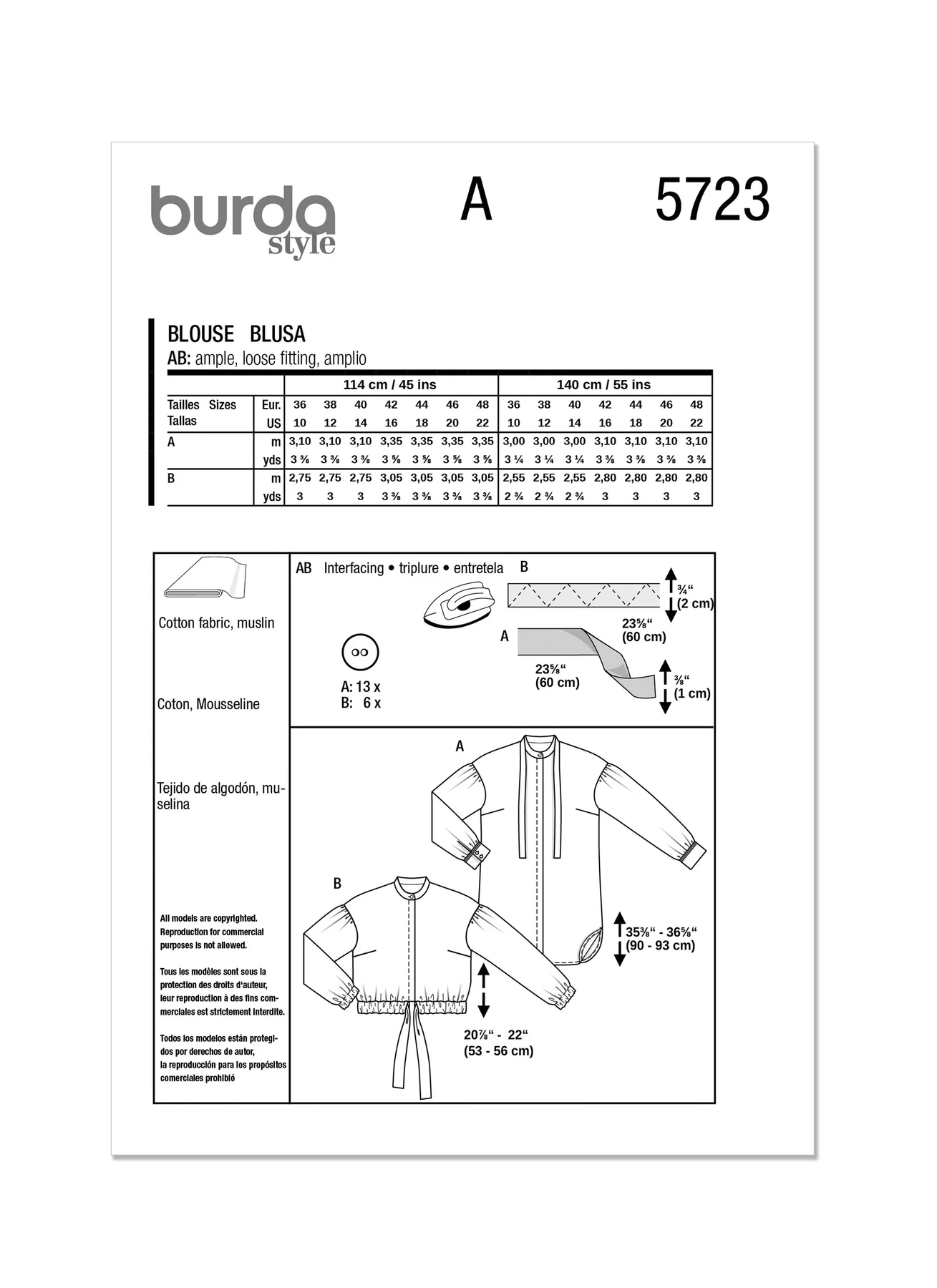 Burda Style Sewing Pattern 5723 Misses' Blouse 10 Burda Style Sewing Pattern 5723 Misses' Blouse