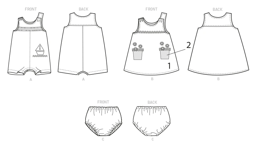 Butterick Sewing Pattern Baby Overalls, Dress and Panties 6 Butterick Sewing Pattern Baby Overalls, Dress and Panties