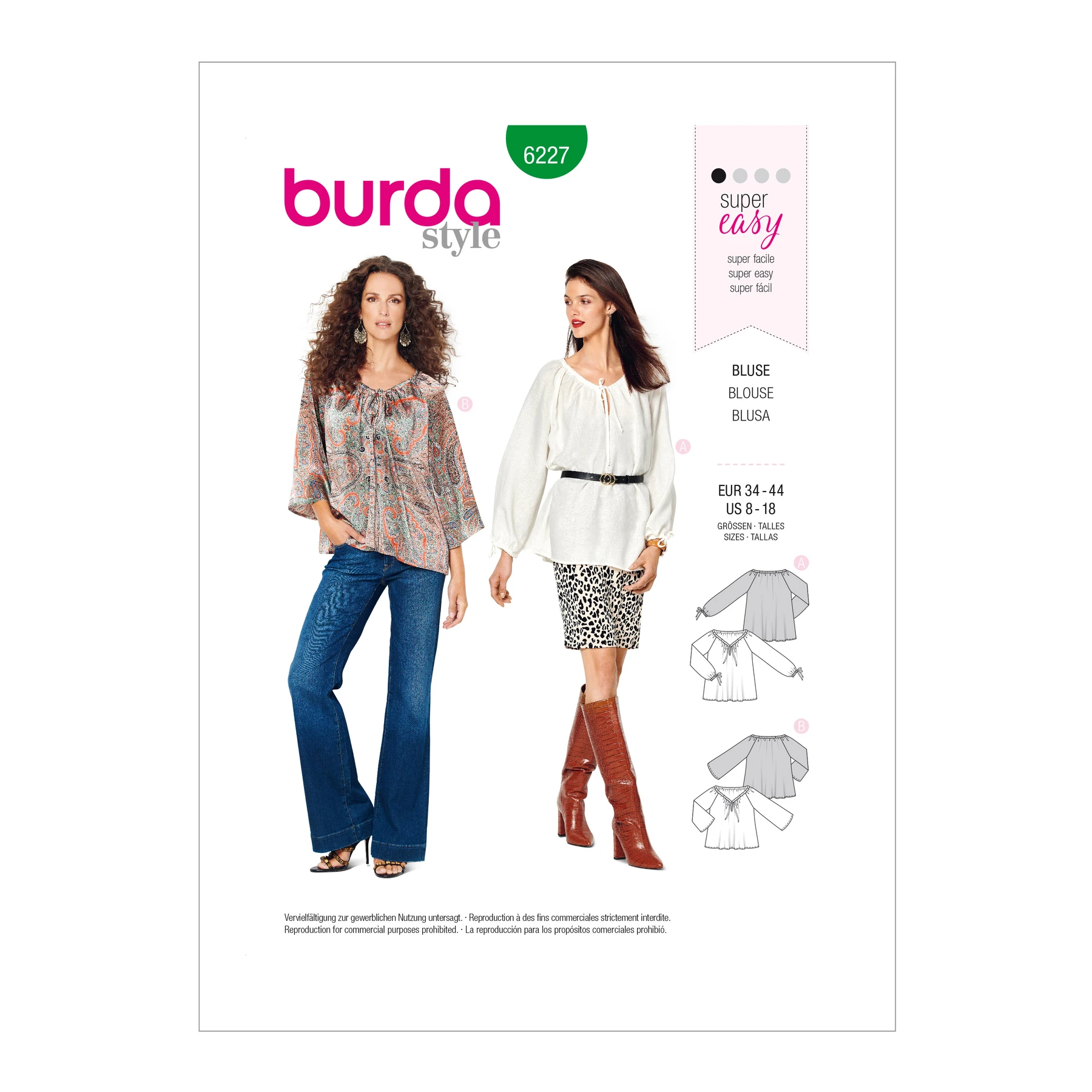 Burda Style Sewing Pattern Misses' Blouse with Drawstring Neckline 16 Burda Style Sewing Pattern Misses' Blouse with Drawstring Neckline