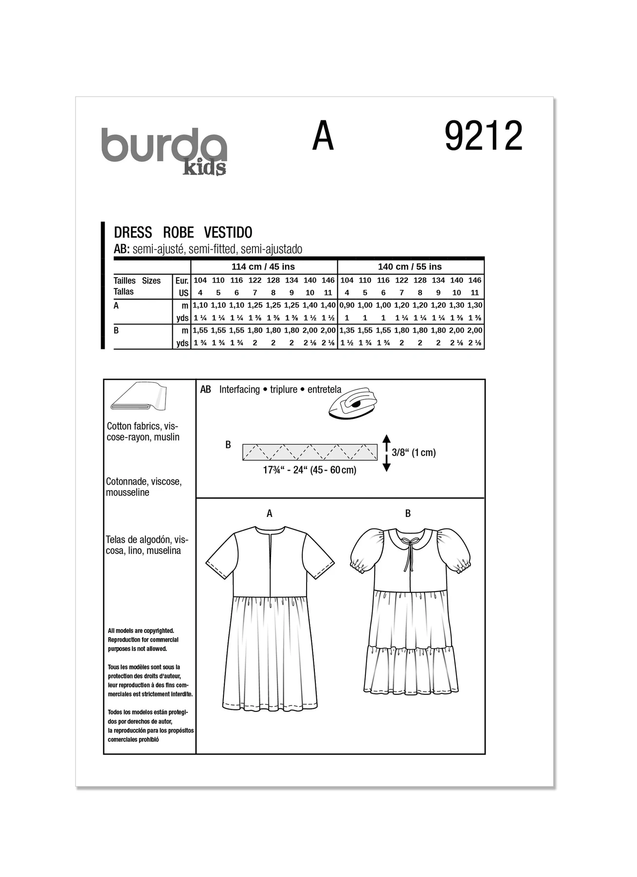 Burda Style Sewing Pattern 9212 Children's Dress 7 Burda Style Sewing Pattern 9212 Children's Dress