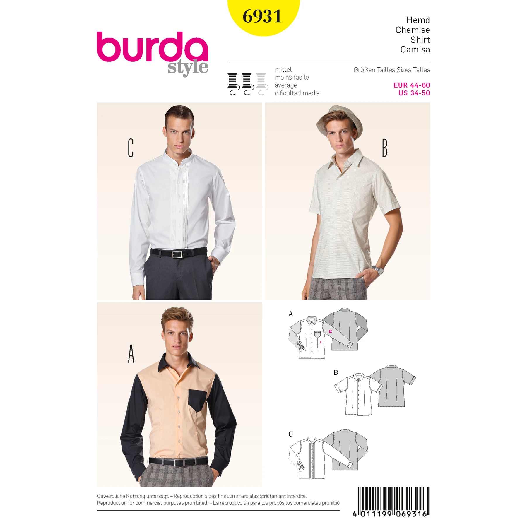 Burda Style Sewing Pattern Men's Shirts 13 Burda Style Sewing Pattern Men's Shirts