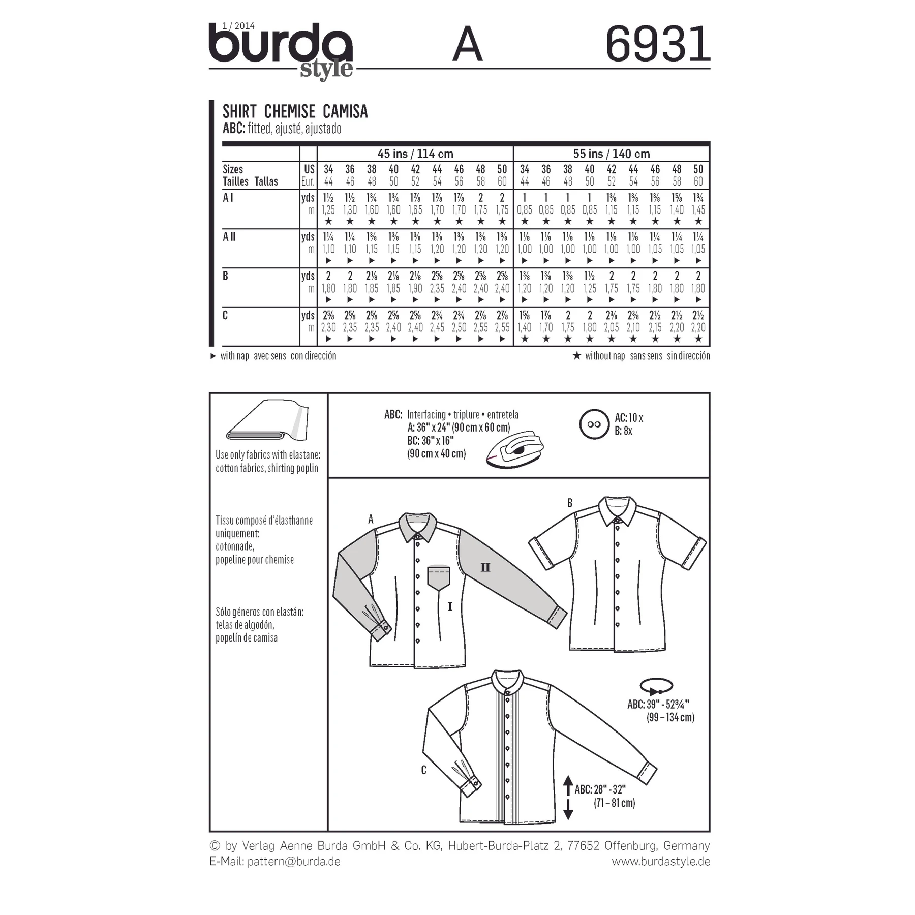 Burda Style Sewing Pattern Men's Shirts
