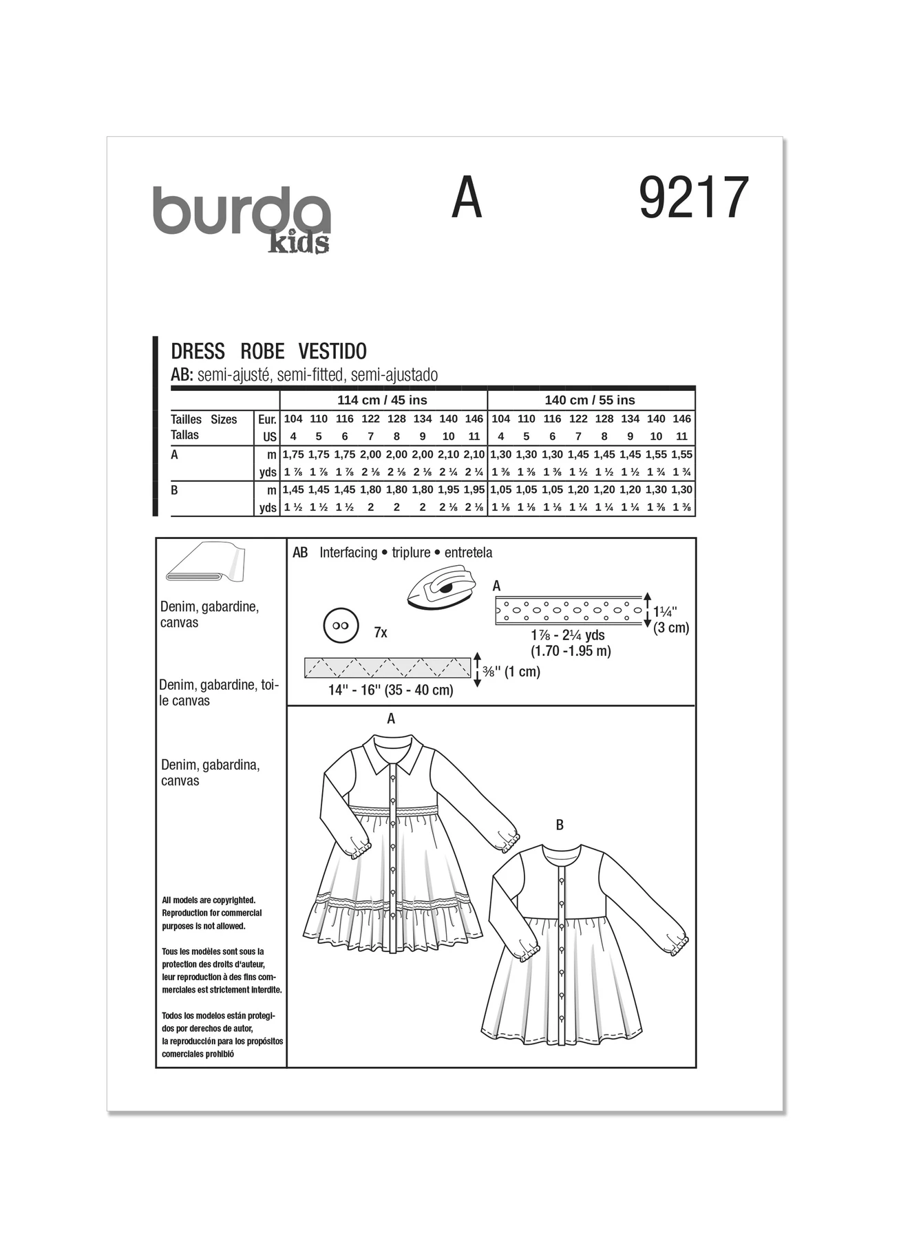 Burda Style Sewing Pattern 9217 Children's Dresses 10 Burda Style Sewing Pattern 9217 Children's Dresses