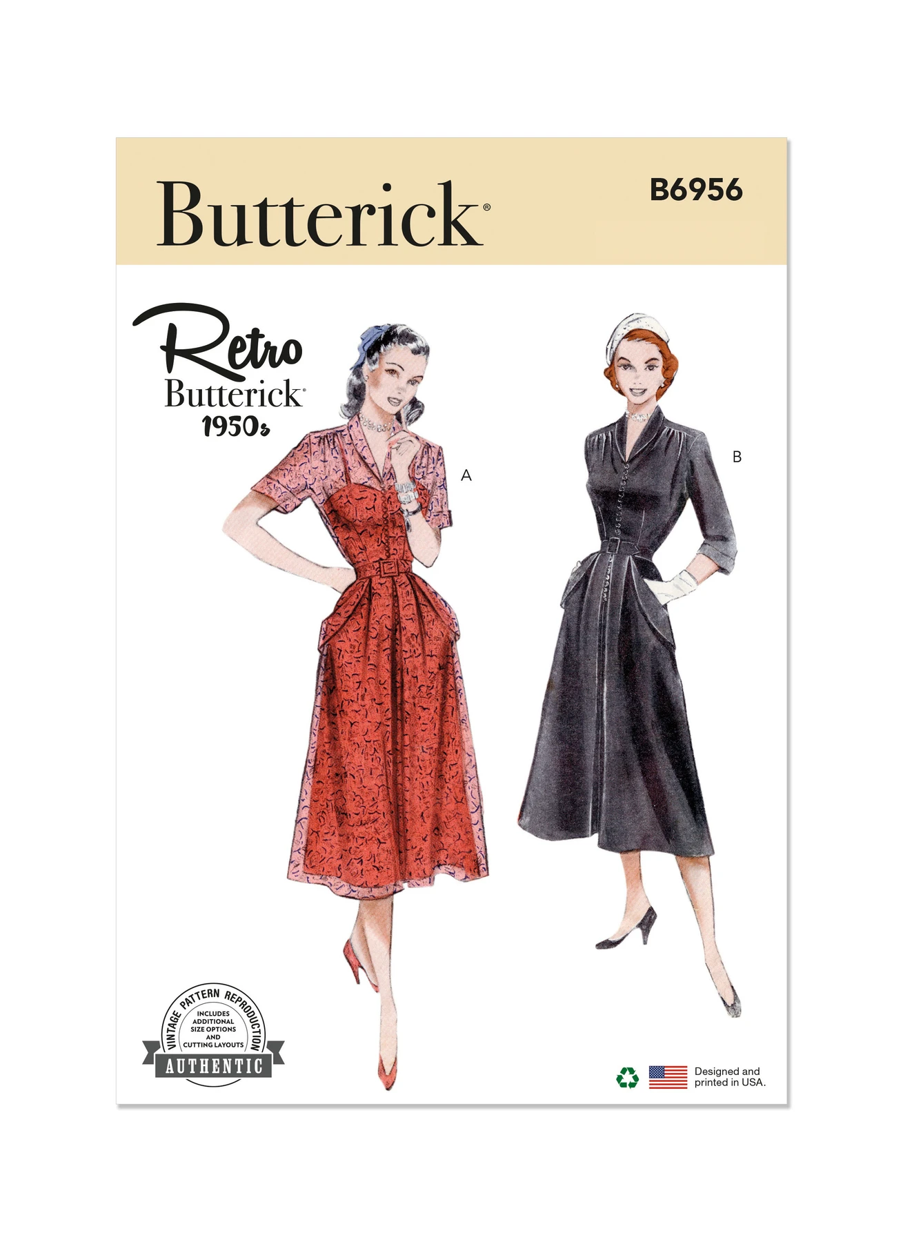 Butterick Sewing Pattern 1950s Misses' Dress with Sleeve Variations 1 Butterick Sewing Pattern 1950s Misses' Dress with Sleeve Variations