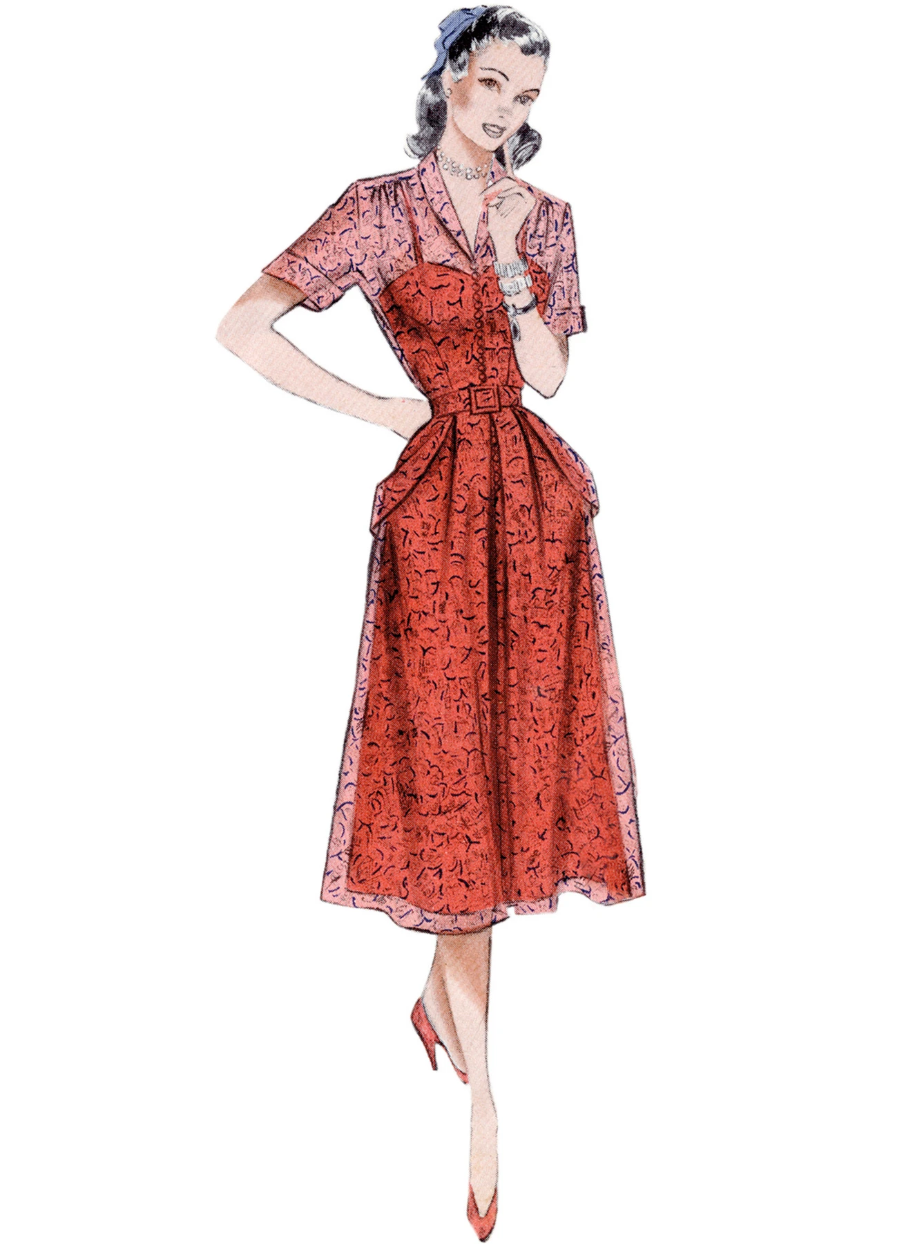 Butterick Sewing Pattern 1950s Misses' Dress with Sleeve Variations 2 Butterick Sewing Pattern 1950s Misses' Dress with Sleeve Variations