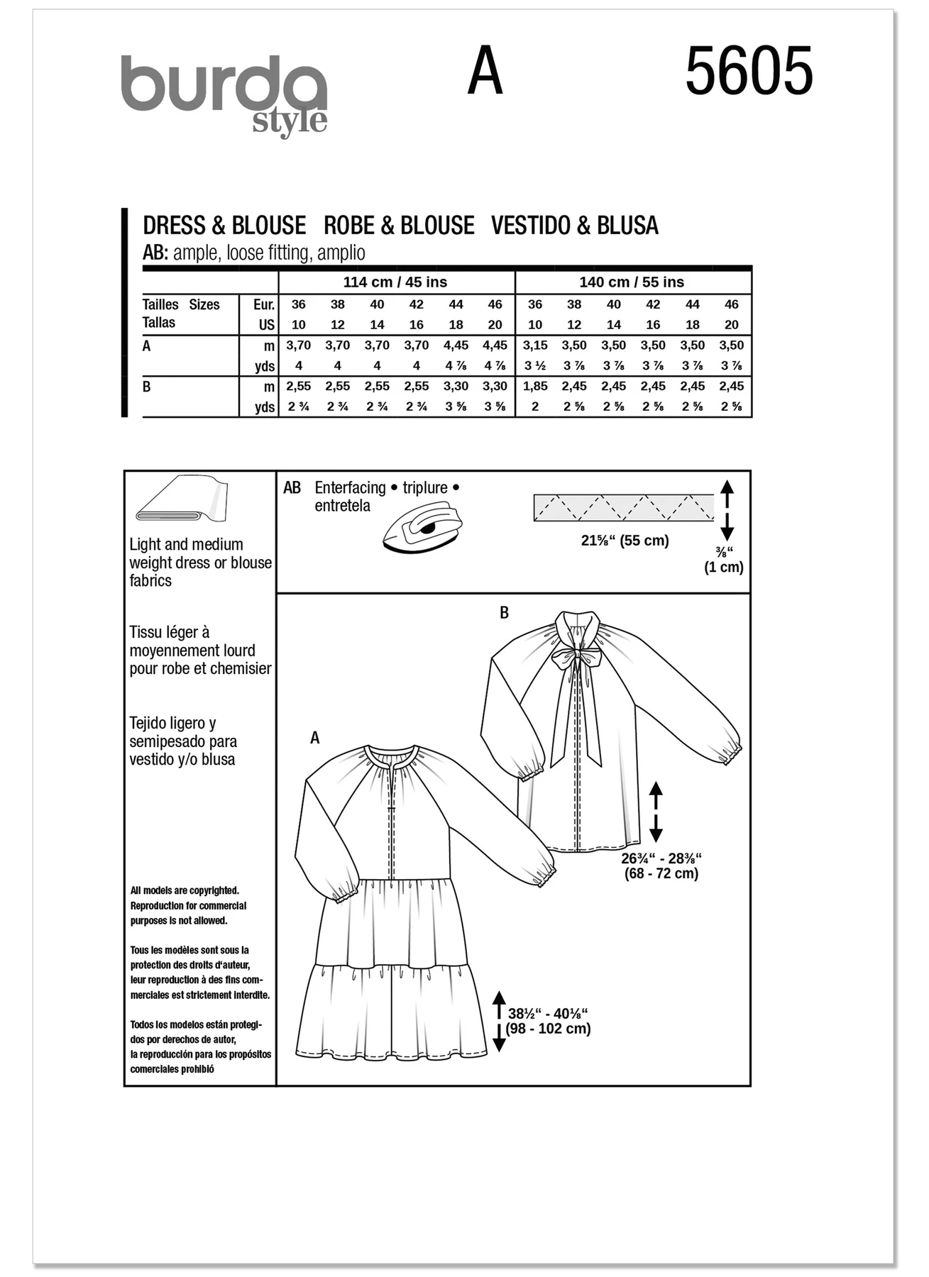 Burda Style Pattern 5605 Misses' Dress and Blouse 12 Burda Style Pattern 5605 Misses' Dress and Blouse