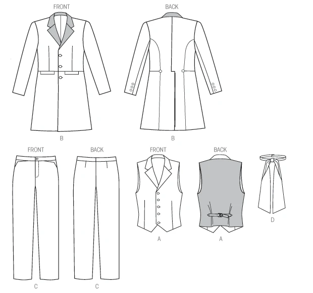 McCall's Sewing Pattern Notch Collar Coat, Vest, Pants and Tie 7 McCall's Sewing Pattern Notch Collar Coat, Vest, Pants and Tie