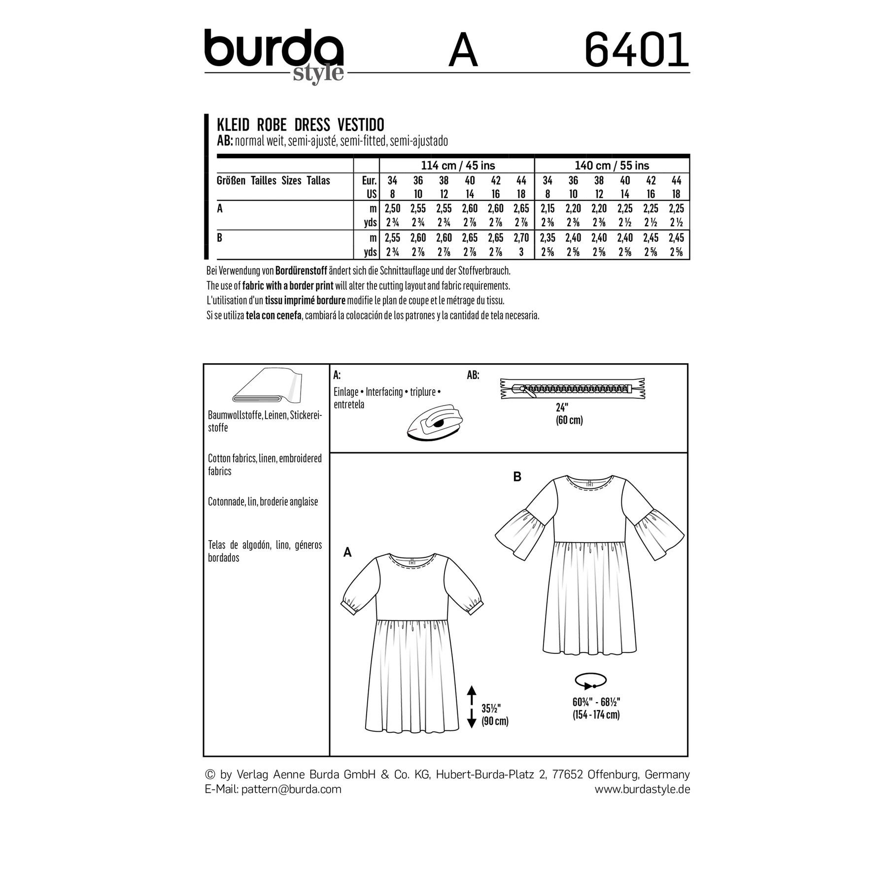 Burda Style Sewing Pattern Misses' Swing Dress with Sleeve Variations 4 Burda Style Sewing Pattern Misses' Swing Dress with Sleeve Variations